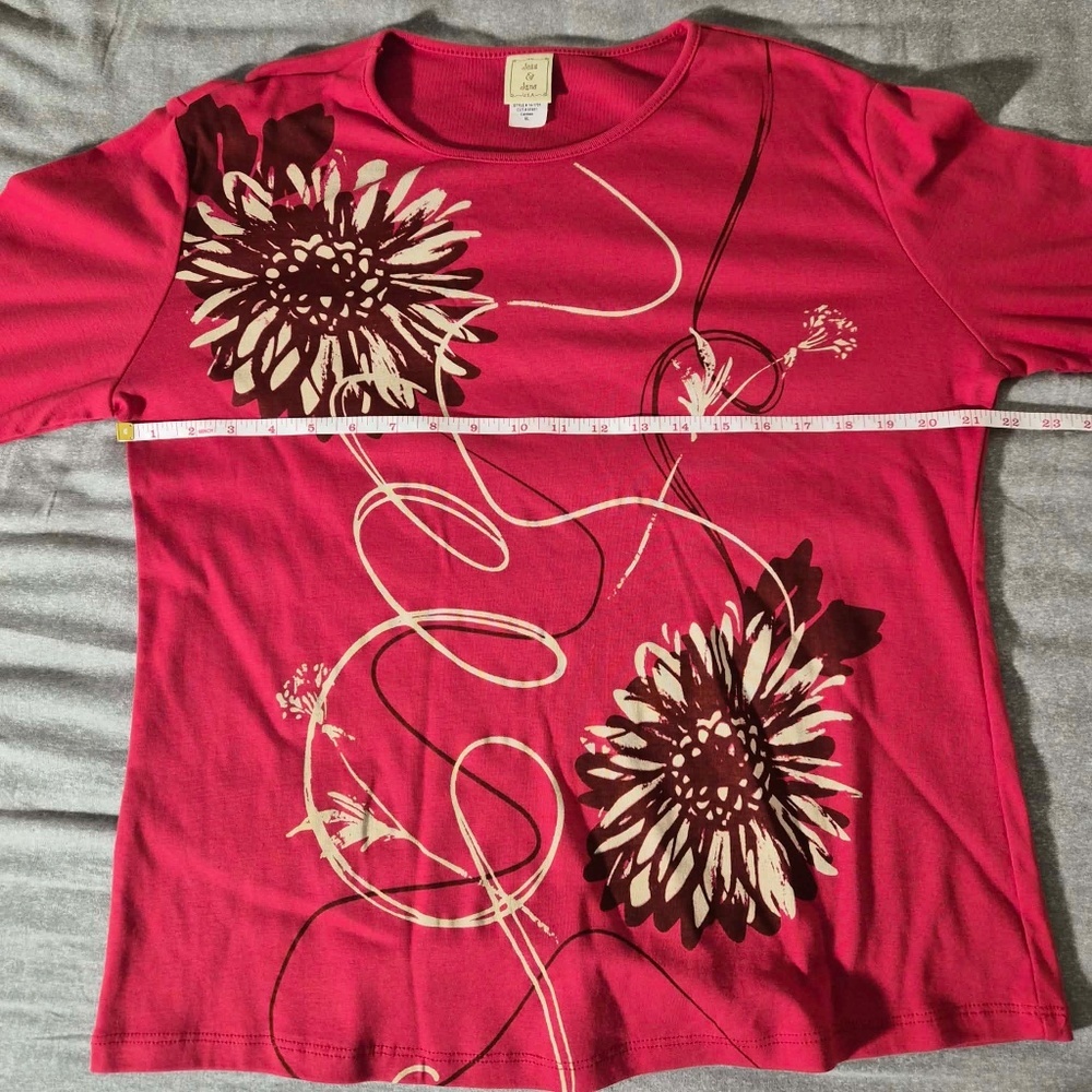 Jess & Jane NWT 100% Cotton Scarlet Red Artsy Dandelion Flower Carmen Shirt XL - Picture 10 of 11